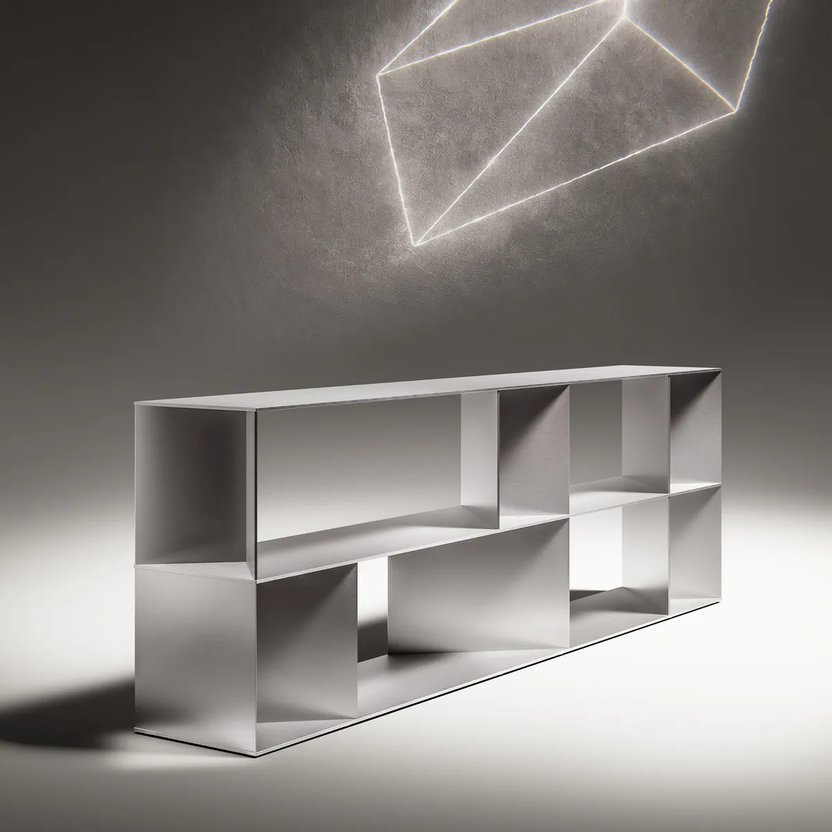 This aluminium bookcase makes your books look like they're floating in a modern art museum